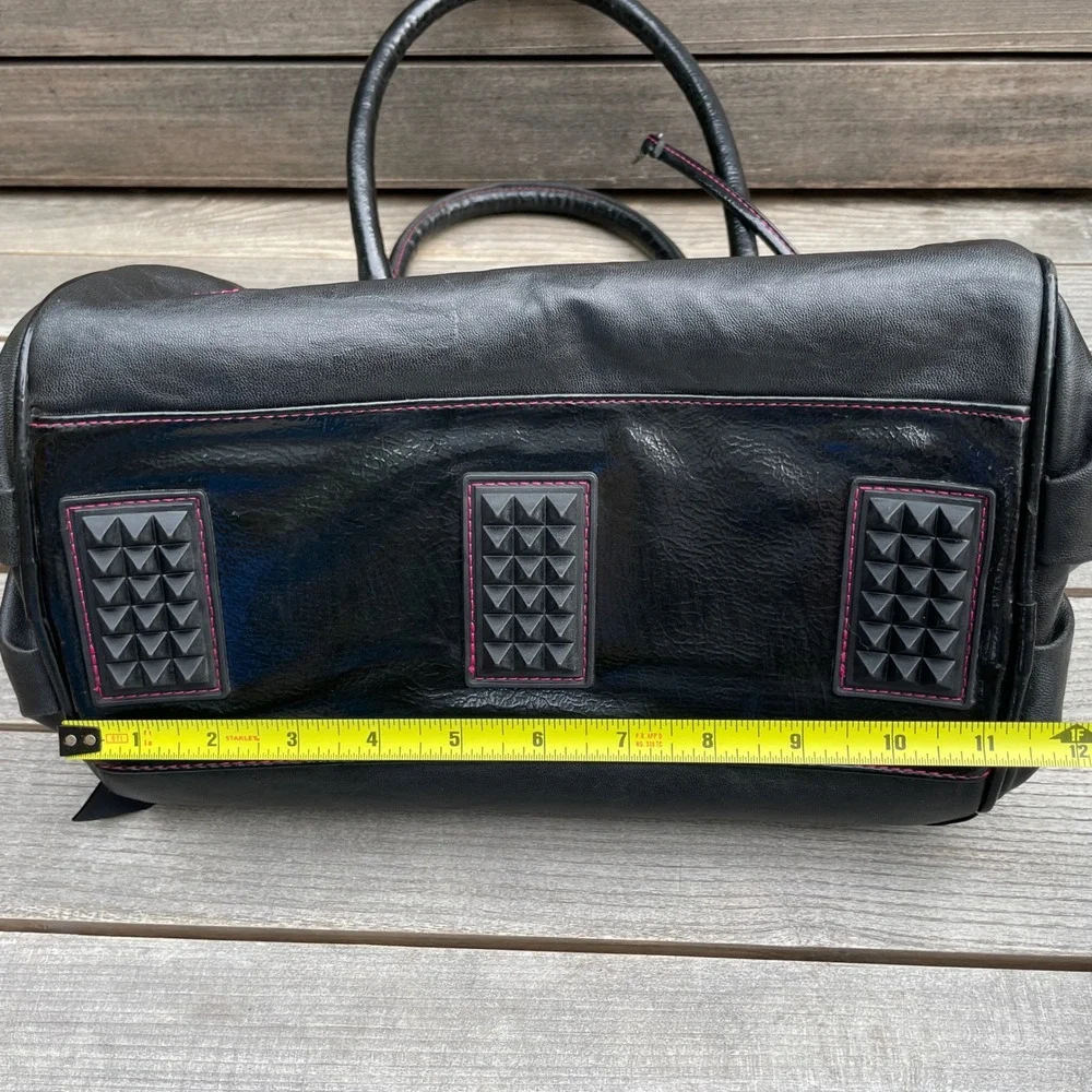 Vintage Fox Racing Purse 90s Black Pink Embroidered Satchel Bag Y2K Punk Bow